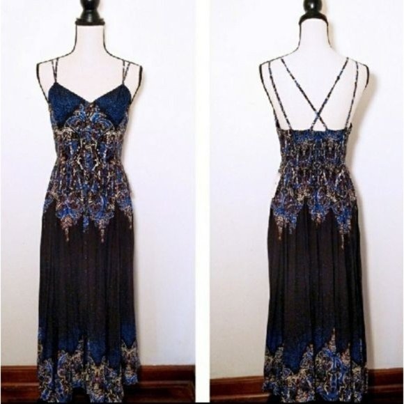 Free People Black and Blue Maxi Dress - Picture 3 of 10